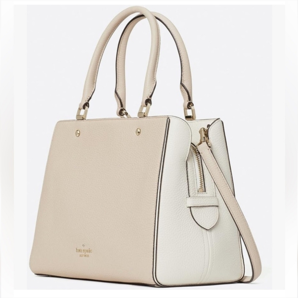 Kate Spade Leila triple compartment satchel crossbody bag, handbag in beige